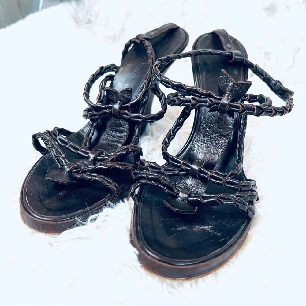 Sigerson Morrison Brown Strappy LEATHER Wedge Shoe